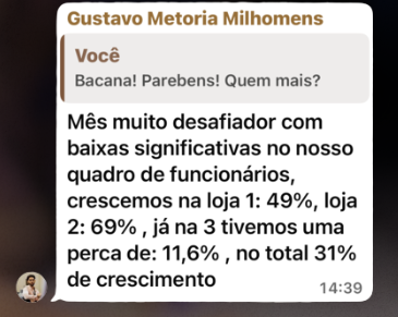 Depoimento Gustavo Metoria Milhomens — 31% de crescimento total