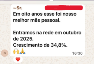 Depoimento — melhor mês pessoal em 8 anos, crescimento de 34,8%
